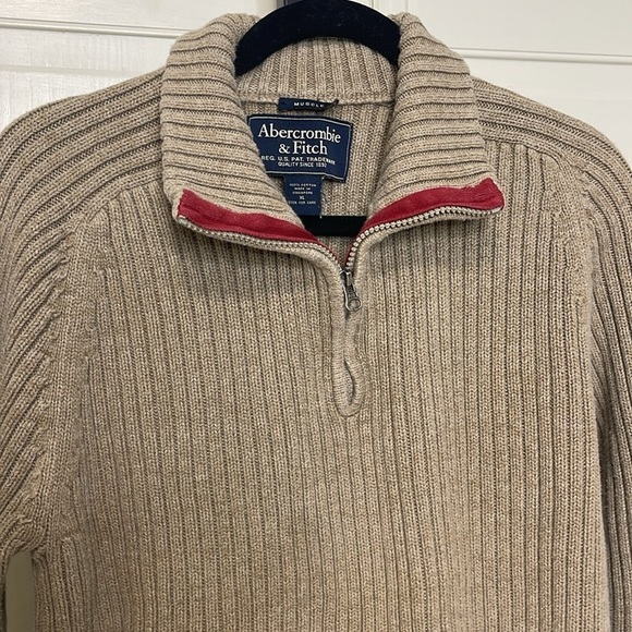 Abercrombie & Fitch Men's Muscle Pullover 1/4 Zip Tan Khaki Sweater Size XL Knit - Picture 2 of 11